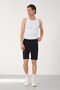 Black Men's Zippered Three-Pocket Slim Fit Comfortable Fabric Shorts - 5
