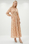 Shirt Collar Belted Waist Fitted Regular Maxi Dress with Pockets - 2