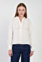 Women's Judge Collar Blouse with Embroidery on the Front - Ecru - 2
