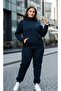 Plus Size Women's Tracksuit Set 3 Thread Raster Zipper Hooded - 5