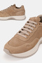 Women's Beige Suede Genuine Natural Leather Eva Sole Lace-Up Sneaker Casual Shoes - 4