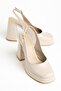 Berry Women's Beige Patent Leather Platform Closed Toe Thick Heeled Shoes