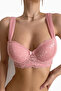 Pink Sleeve Tulle Detailed Lace Supported Bra Set - 4