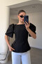 Balloon Sleeve Pearl Detailed Design Blouse - Black - 3