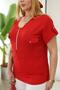 Plus Size Red Blouse with Zipper Detail and Ornamental Pockets - 7
