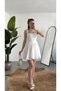Women's White Square Neck Corset Form Balloon Skirt Mini Dress Stylish Event Graduation Dress