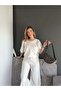 Premium Slit Detailed Gathered Waist Pant Blouse Set - 7