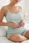 Green and White Checkered Rope Strap Shorts Pajama Set 4621-Water Green