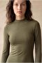 Women's Regular Fit High Neck Cotton / Elastane Balloon Sleeve Khaki Mini Dress Denise - 3