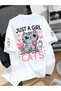 Girl's Just a Girl Who Loves Cats Printed Combed Cotton T-Shirt Fun Summer Cotton