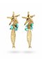 Gold Color Women's Earrings with Starfish and Fish Detail and Blue Stone