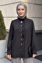 Black Shirt with Ruffle Detail on the Collar and Sleeves - 5