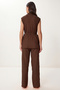 Belted Vest Palazzo Knitted Suit Lby0002 Aci Brown - 6