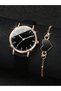 Simple fashion leather band quartz watch with small lens single heart bracelet for women (2 pcs/set) - 4