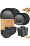 Wheat Straw Dinnerware Set, Unbreakable Plastic Plates Bowls Cups, Lightweight Reusable Tableware for Indoor Outdoor Camping Picnic Travel, Service for 4, 16 Pieces, Black