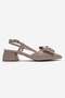 Women's Bow Tie Open Back Heeled Sandals Beige Yanki̇ - 3