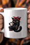330ml B Printed White Ceramic Mug Cup with Cute Cat Drinking Coffee Design