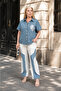 Plus Size Striped Shirt Collar Buttoned Stoned Short Sleeve Elastic Waist Loose Leg Pocket Women's Top and Bottom Set