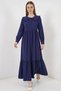 Women's Bebe Collar Viscose Navy Blue Hijab Dress