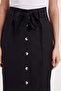 Women's Slim Fit Slim-Fit Pleated Cotton Front Button Closure Belted Slit Black Skirt - 2