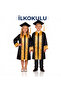 İlkokul Unisex Black Graduation Gown and Cap Set with Colorful Stripes
