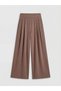 Brown Wide Leg Women's Trousers with Elastic Waist