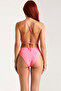 Women's Swimsuit V-Neck Backless Sleeveless Textured Underwireless Throw-Cover Regular Cut Beachwear Product - 5
