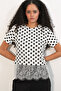 Women's Tulle Detailed Polka Dot Blouse 40018 - White - 4