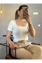 Women's White Color Lace Square Collar Short Sleeve Modal Blouse - 7