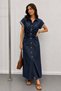 Gathered Detailed Buttoned Jean-Look Maxi Shirt Dress Av1624