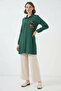 Women's Shirt Collar Leopard Patterned Pocket Emerald Green Tunic