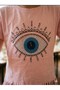 Girl's Bohemian Style Eye Print T-Shirt with Fringe Detail and Denim Shorts 2-Piece Set - 3