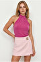 Women's Fuchsia Collared Buttoned Halter Neck Flowy Blouse Blz-19002673 - 4
