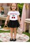 Girl's Shorts Skirt Set Cherry Mood Stone Embroidered Cherry Printed White T-Shirt Black Skirt