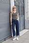 Women's Lycra Camisole Thick Striped V-Neck Off Shoulder Body Blouse-Black Line