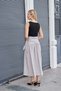 Women's Lycra-Free Linen Fabric High Waist Lace-Up Long Below-Knee Skirt-Grey - 3