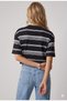 Striped Crew Neck Crop Women's Knitwear T-Shirt (Black/White) - 3