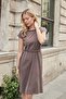 Women's Modal Silky Boat Neck Off-Shoulder Knit Belted Side Slit Dress-Coffee - 6