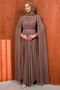 Mink Shoulder Cape and Stone Embellished Evening Dress - 2