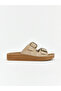 Beige Double Striped Buckled Women's Slipper - 2