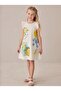 Girl's Combed Cotton Ruffle Sleeve Summer Dress Lemon Pattern Cream