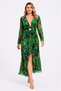 Women's Plus Size Green, Jersey Fabric, Sleeves Tulle, Front Detailed, Slit Dress 65N39509 - 6