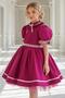 Girl's Waist Ribbon and Pearl Embellished Skirt, Puffy Balloon Sleeves, Ruffled Collar, Purple Evening Dress - 6