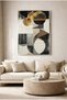 Modern Geometric Glass Painting with Gold and Black Tones - Silver Metal Framed Painting for Home, Business, and School - 2