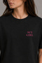 Pink Mood 90S Girl Embroidered Black Oversize Unisex T-Shirt 30/1 Regular Fabric - 2