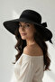 Gift Women's Black Summer Straw Fedora Hat |   Wide Brim Summer Beach Model - 7