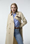 Double Breasted Collar Belted Waist Long Beige Trench Coat 12528 - 5