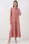 Women's T-Neck Gathered Waist Ruffled Lace-Up Viscose Powder Dress - 4