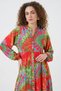 Women's Shirt Collar, Gathered Waist, Authentic Patterned Viscose Red Hijab Dress - 2
