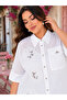 Plus Size Mesh Detailed Floral Appliqued Shirt Collar Buttoned Short Sleeve Women's Shirt - 7
